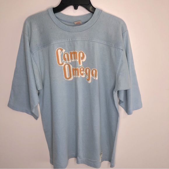 VINTAGE | COLLEGIATE PACIFIC Camp Omega Football Jersey Blue Size Large